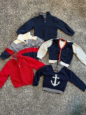 12mo Baby Boy Nautica Sweater Set of 5 Navy Red White Nautical Anchor & Stripes